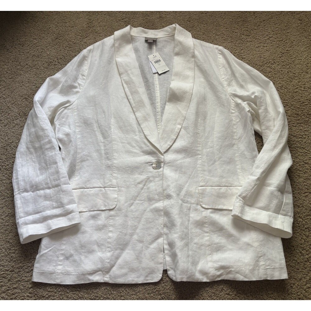 NWT J JILL Womens XL White Linen Blend Jacket Button Up Pockets Minimalist